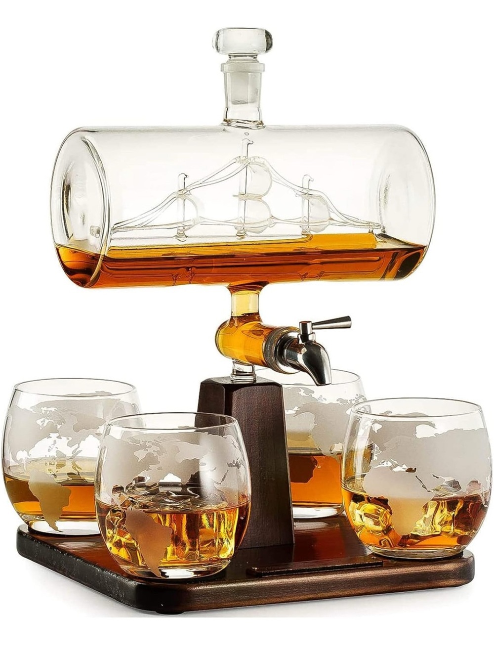 Whiskey Decanter Globe Set with 4